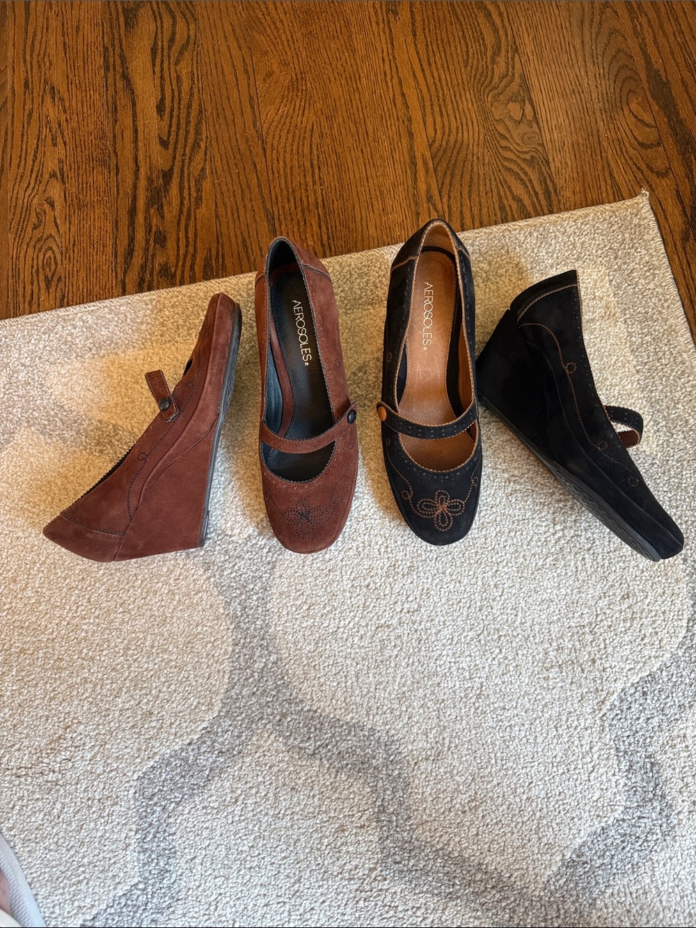 2 AEROSOLES Two-Tone Suede Mary Jane Wedges in Brown and Black size 8 1/2